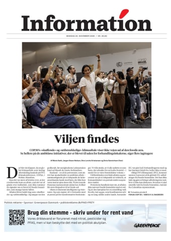 Avisens forside: Mandag 24. november 2025