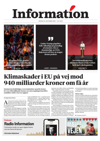 Avisens forside: Mandag 15. september 2025