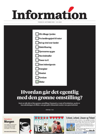 Avisens forside: Tirsdag 16. september 2025
