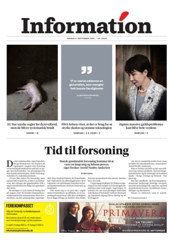 Avisens forside: Onsdag 9. september 2026